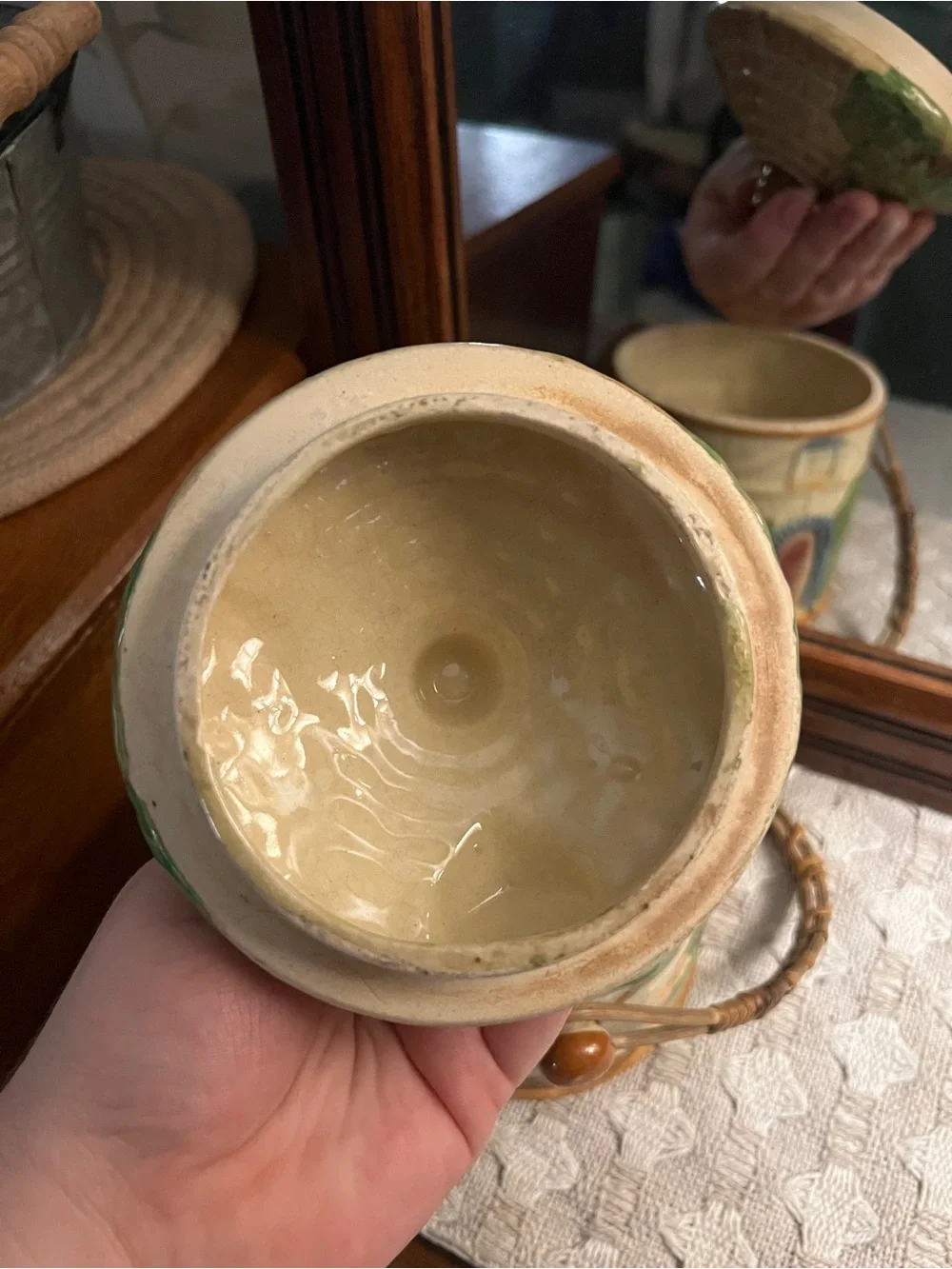 VINTAGE Japanese Majolica Cottage Ware Ceramic Hand Painted Biscuit Jar MCM